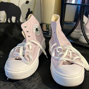 Converse White and Purple Athletic High-Top Shoes